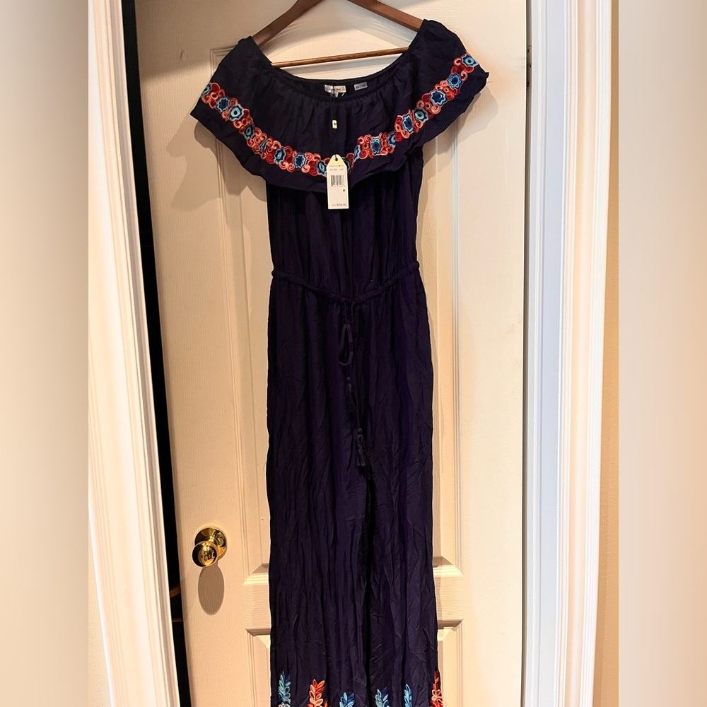 Sophie Max Navy Blue Embroidered Jumpsuit